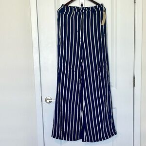Reformation Navy and White Vertical Stripe Wide Leg Pants